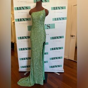 La Femme Sage Green Sequin Gown